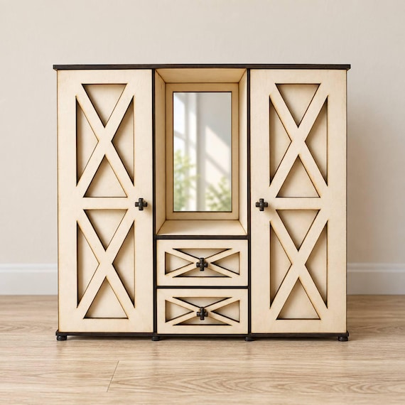 Miniature Dollhouse Wardrobe, 1/6 Scale Closet for Doll Accessories, Doll Dress-up Furniture