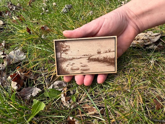 Miniature Nature Painting, Winding River Wall Art for Dollhouses, Engraved Tiny Landscape Decor
