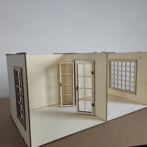 Miniature dollhouse scale 1\12 with panoramic windows/ DIY Wooden Dollhouse roombox