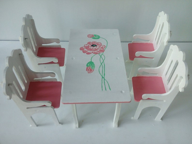 Barbie dining table Table with chairs for barbie Furniture Etsy