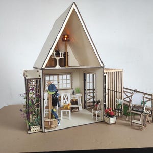 Two-Story Dollhouse with Porch and Backyard, 1:6 Scale, DIY Dollhouse Kit