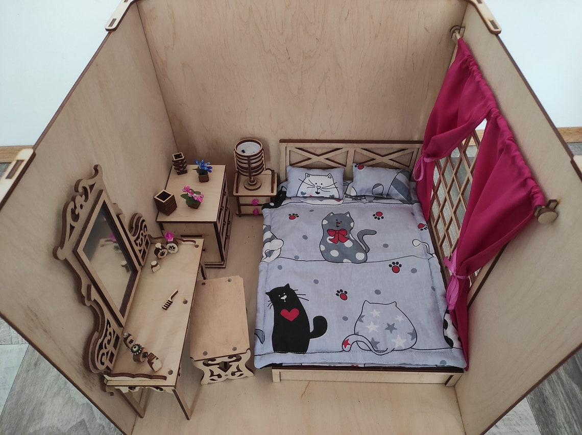 Roombox Bedroom for Dolls. 1/6 Barbie Blythe BJD. DIY Etsy