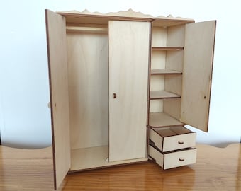 DIY Doll Wardrobe Closet – 1/6 Scale Miniature Wooden Dollhouse Furniture