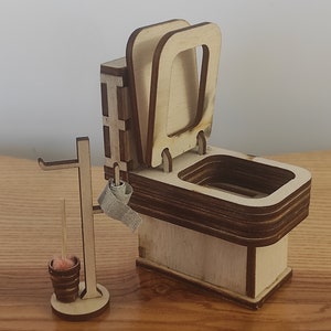 Toilette in miniatura 1/6 con porta carta igienica e scopino per case delle bambole