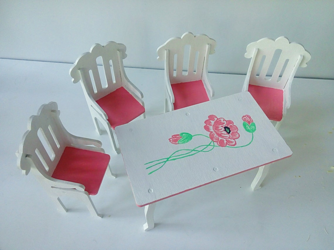 Barbie dining table Table with chairs for barbie Furniture Etsy