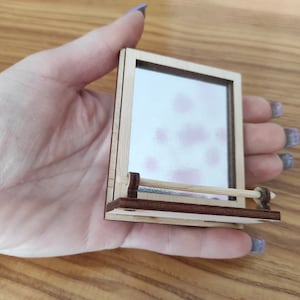 Miniature Wall Mirror with Shelf 1:6 Scale – Dollhouse Bathroom Decor – Wooden Frame & Acrylic Mirror – Dollhouse Accessories