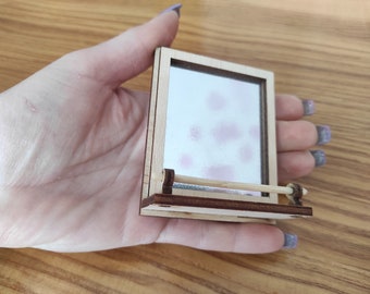 Miniature Wall Mirror with Shelf 1:6 Scale – Dollhouse Bathroom Decor – Wooden Frame & Acrylic Mirror – Dollhouse Accessories