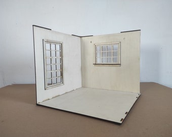 Doll Room Diorama 1\4, 1:6, 1\12 Scale - DIY Miniature Interior, Doll RoomBox with Windows, Collector's Dollhouse
