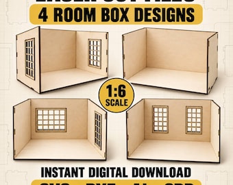 Dollhouse Roombox 1:6 Scale Digital File, 4 Designs, Laser Cutting File, Instant Download