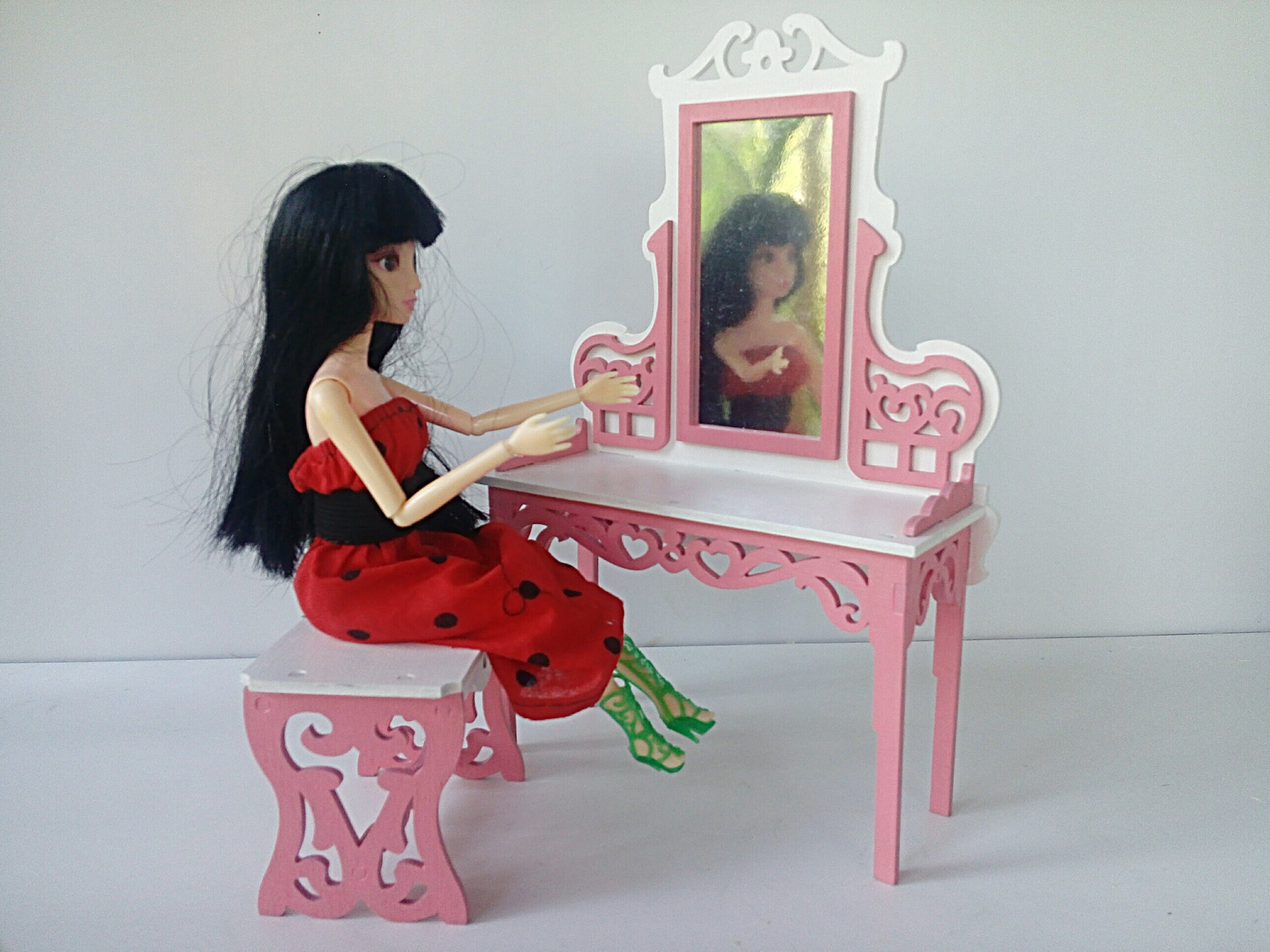 Barbie Makeup Table Doll console mirror Furniture for barbie Etsy