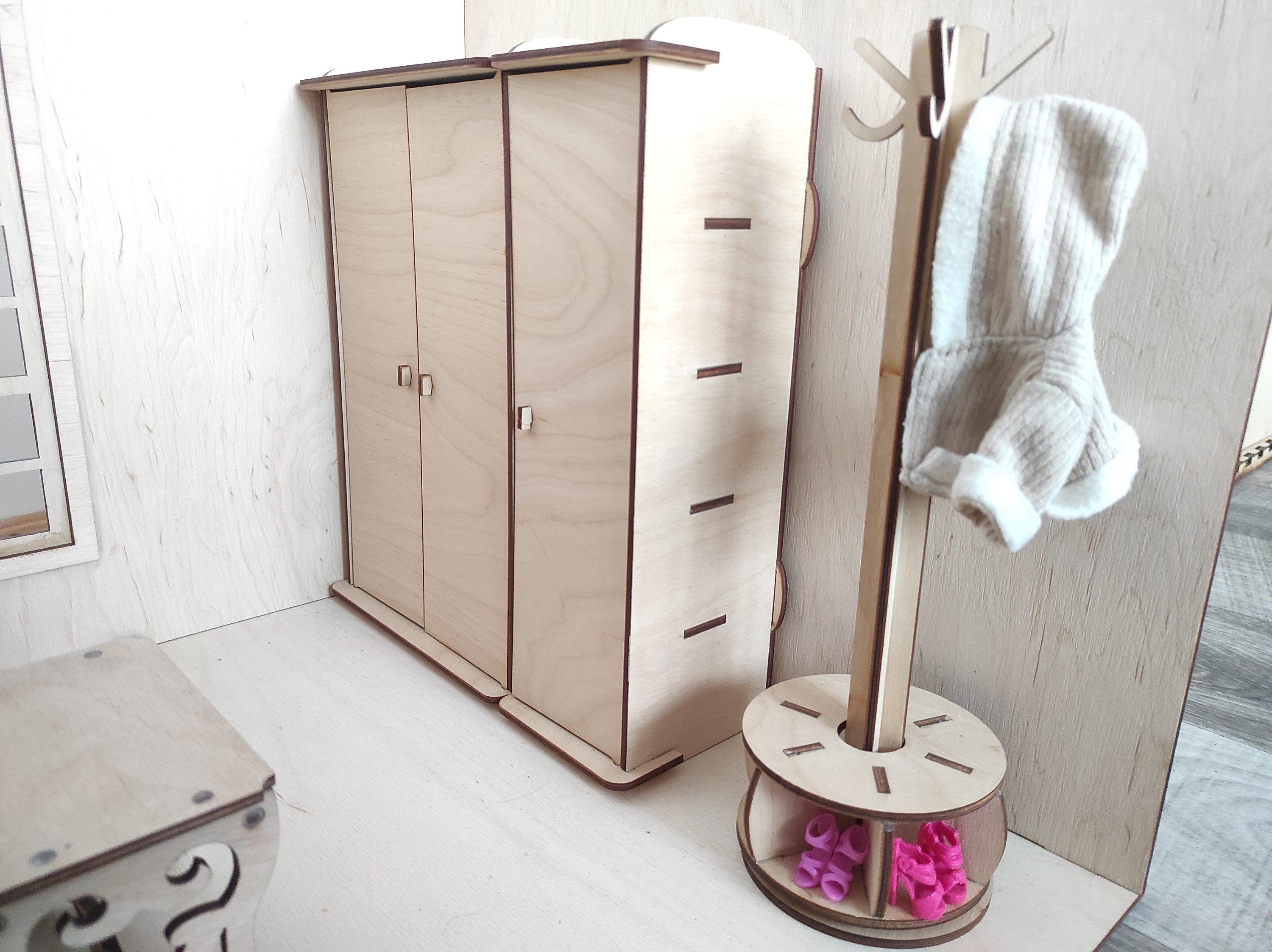 DIYドールハウスワードローブキット 1/6スケール | ドール服収納用