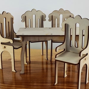 Miniature Table and Chairs 1/6, Doll Furniture for Dollhouse, Miniature Dollhouse Table Set