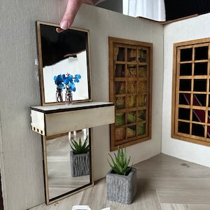 Large dollhouse mirror with table and drawer Miniature mirrors for dollhouse DIY