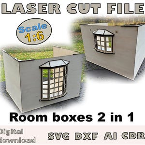 Digitale Dateien für Puppenhaus Roomboxen mit Erkerfenster - 2 Designs zum Laserschneiden