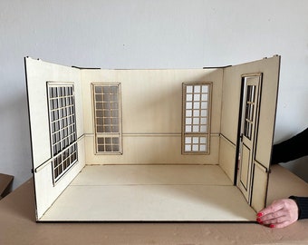 Dollhouse 1:4 Scale - Wooden Dollhouse for BJD, 18-Inch Dolls, Modular Miniature Roombox