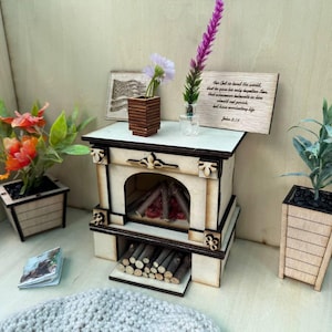 Miniature Fireplace with LED Fire Effect – 1:6 Dollhouse Decor – DIY Cozy Christmas Scene Decor