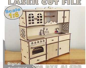 Laser Cut Miniatur Puppenhaus Küche: SVG Datei (Digital Download)