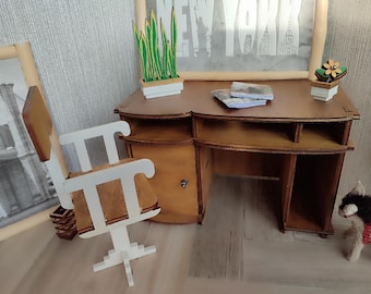 Set scrivania e sedia in miniatura di metà secolo – Mobili per casa delle bambole in scala 1:12 - Italia Set scrivania e sedia in miniatura di metà secolo – Mobili per casa delle bambole in scala 1:12 - Italia