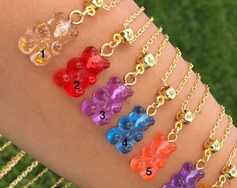 Collar Gummy Bear 14K chapado en oro 13 colores diferentes para elegir, collar con dije de oso de peluche, collar de animales, collar con dije de oso Gelly