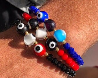 Bracelet Evil Eye Triple, Protection Handmade Bracelet, Eye Bracelet Blue Evil Eye Charm Beaded Bracelet Charm Lucky Bracelet Glass Evil Eye
