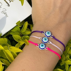 CZ Evil Eye String Bracelet, 3 Colors Macrame Evil Eye Bracelet, Silver Color Lucky Eye Protection Bracelet Woven & Braided Bracelet Amulet