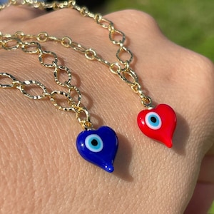 Evil Eye Heart Necklace, Heart Eye Necklace Blue & Red, Lucky Eye Charm Necklace, Evil Eye Necklace, Heart Charm Necklace Nazar, Mal De Ojo