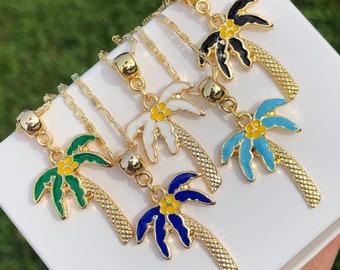 Collar de palmera bañado en oro de 14 quilates hecho a mano, joyería de playa