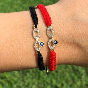 Evil Eye Bracelet, Red String Evil Eye, Black Macrame Eye Bracelet, 14K Gold Plated Infinity Bracelet Woven & Braided Bracelet, Protection