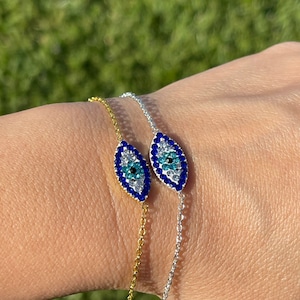 CZ Eye Bracelet, Bracelet Evil Eye 14K Gold Plated and Silver Color Options, Evil Eye Charm Bracelet, For Protection, Pulsera Mal De Ojo,