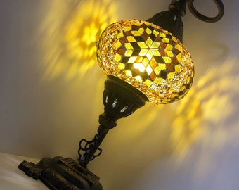 Türkische marokkanische Mosaik-Kunst-Tisch-Schreibtisch-Nacht-Nachtakzent-Lampen-Licht-Lampenschirm-Lampenschirm-Antike Bronzefarbe Handgemachte Lampe-Mittel-Lampe