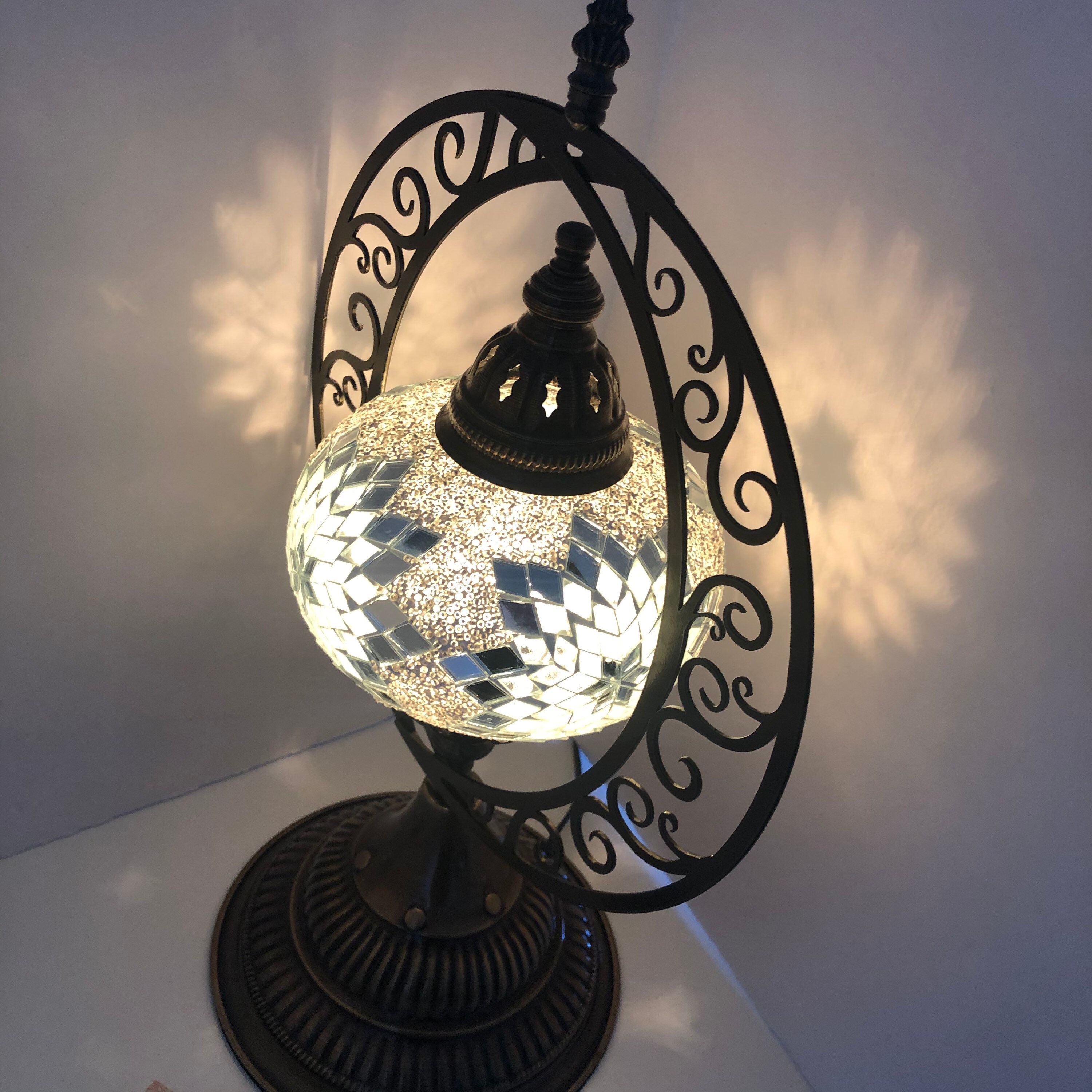 Turkish Moroccan Mosaic Sun Design Handmade Stunning Unique Table Desk Bedside Nightstand Accent Lamp Light Lampshade Antique Bronze Color