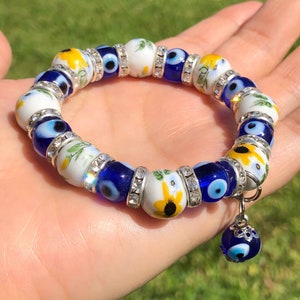 Evil Eye Bracelet Stretchy Glass Bracelet Stones Beaded Jewelry With Zirconia Healing Fashion Mal De Ojo Protection Bracelet Beaded Bracelet