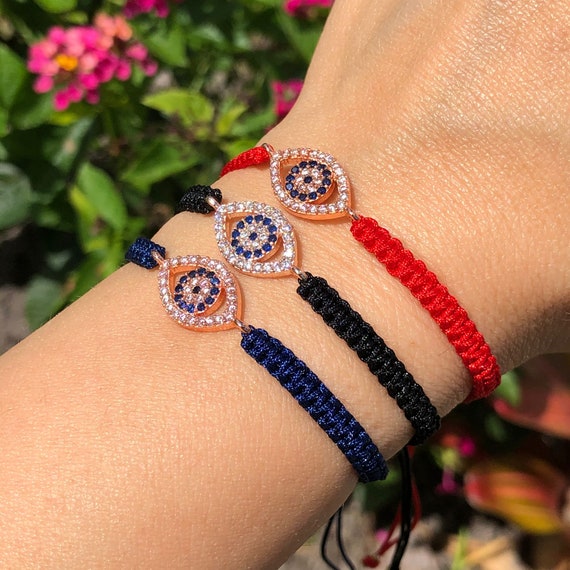 Bracelet Evil Eye, Red String Evil Eye, Black Macrame Eye Bracelet