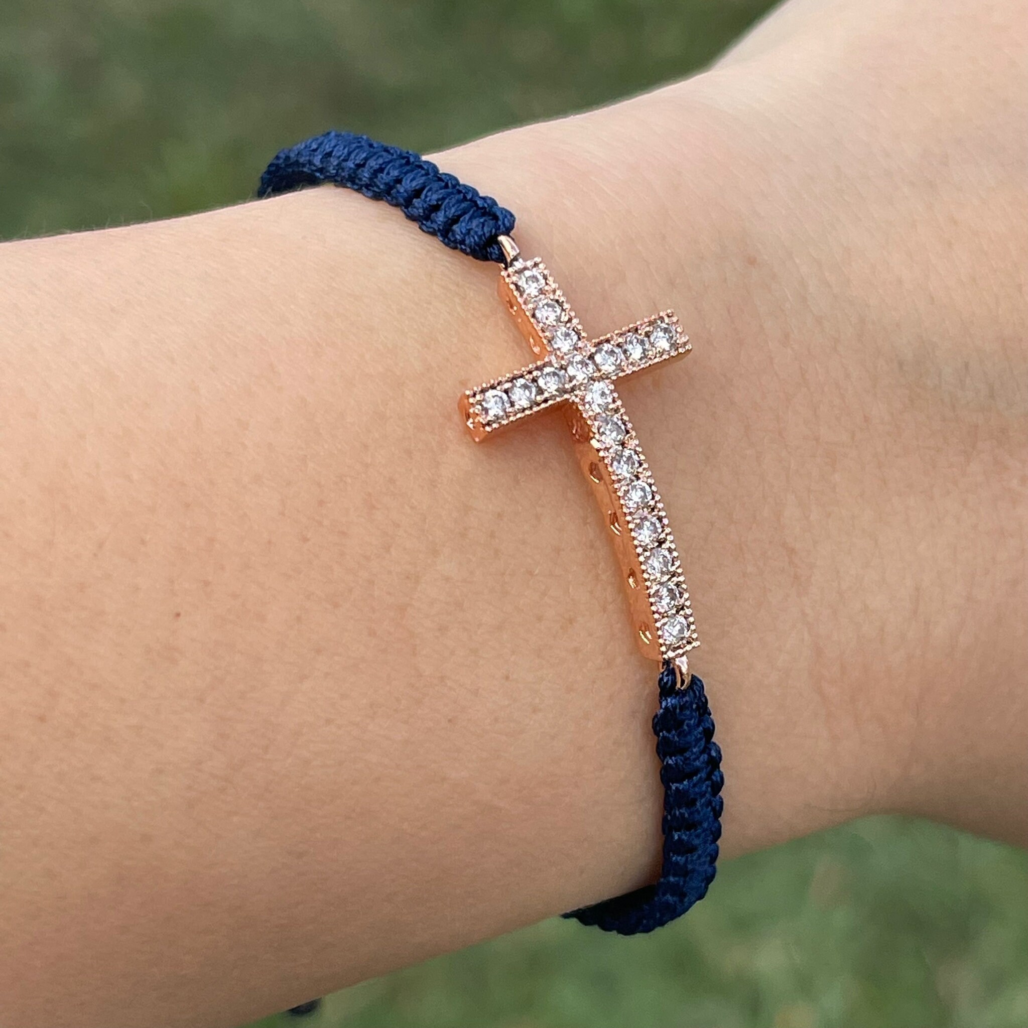 Holy Cross Bracelet Red Black Blue Macrame Bracelet Infinity Bracelet Handmade Holy Cross Bracelet Cross Charm Woven Braided Bracelet