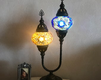 Mosaic Lamp Double Up Standing Table Lamp Turkish Moroccan Night Accent Lamp Lampshade Bohemian Lamp Antique Bronze Handmade Nightstand Lamp