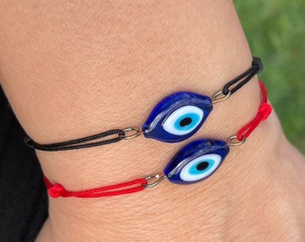 Turkish Glass Evil Eye Bracelet, Red String Bracelet, Black String Bracelet, Potection Bracelet, Pulsera Mal De Ojo, Kabbalah, Gift For Luck