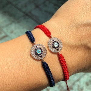 Red Macrame Evil Eye Bracelet, Blue Rope Eye Bracelet, Handmade Evil Eye Bracelet, Evil Eye Charm Woven & Braided Bracelet Kabbalah Bracelet