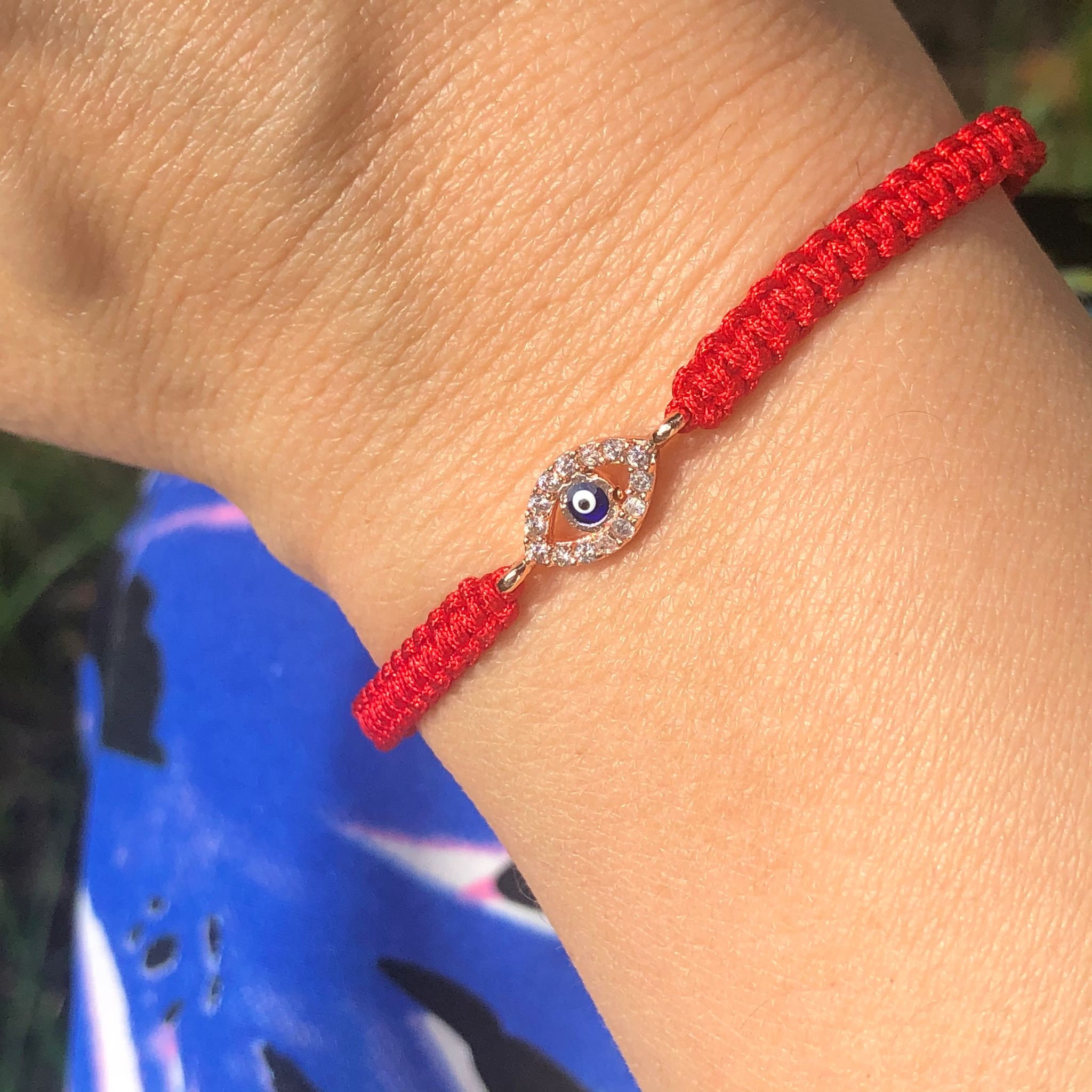 Bracelet CZ Red String Evil Eye Black Macrame Evil Eye Etsy