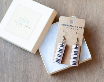 Wooden Piano Layered Earrings for Musician and Music Lover - Handmade, Walnut and Maple Wood - Teacher Gift, Holiday Gift