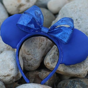 Blue Mouse Ears, Sparkly Blue Bow, Soft Plush Ears, blue Mickey ears, sparkly mickey ears