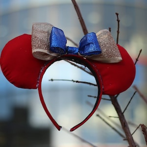 Mouse Ears, Snow White Ears, Red Ear Headband, Sparkly Bow Headband