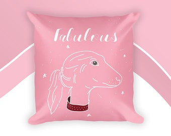 Square Pink Pillow With Dog Design, Fabulous