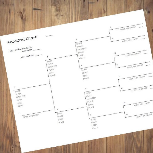 Ancestral Chart PRINTABLE AND FILLABE. Family tree. Pedigree plus basic information