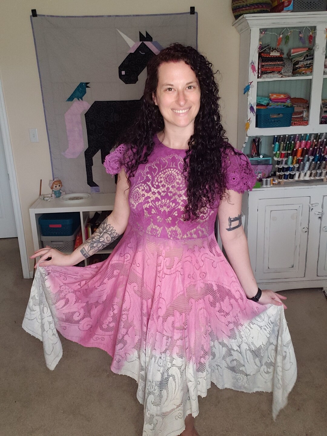 Magenta Magic Lace Dress Dyed Lace Dress Festival Dress Summer Dress