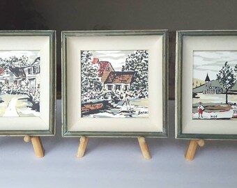Large ceramic tile painting by Y 39 cm Ginther Tananarive Decor Bergers and Zebu 50s 60 Crafts Madagascar Height
