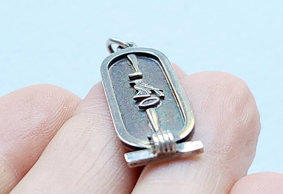 Vintage Egyptian cartouche silver pendant, hierog… - image 4