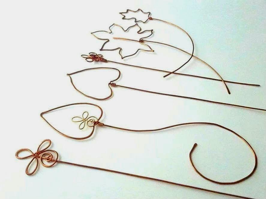Copper 6 Piece Wire Leaf Shaped Bookmarks 3 Small Straight