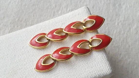 Napier vintage red enamel and gold Cascade teardr… - image 2