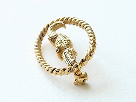 Vintage smiling alligator goldtone brooch - image 8