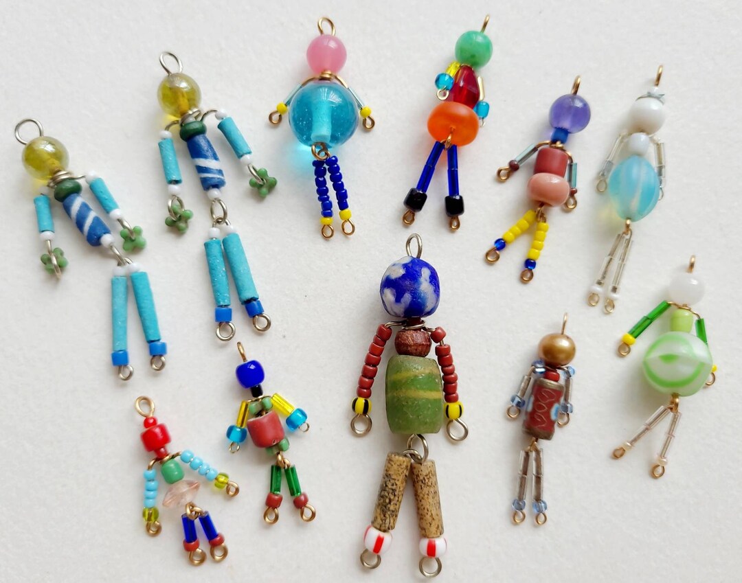 Handmade Bead People Pendants, Made Using Upcycled Retro and Vintage Beads, Choose Your Little